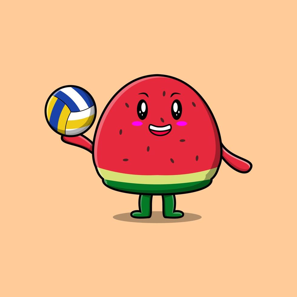 schattig tekenfilm watermeloen spelen volleybal vector