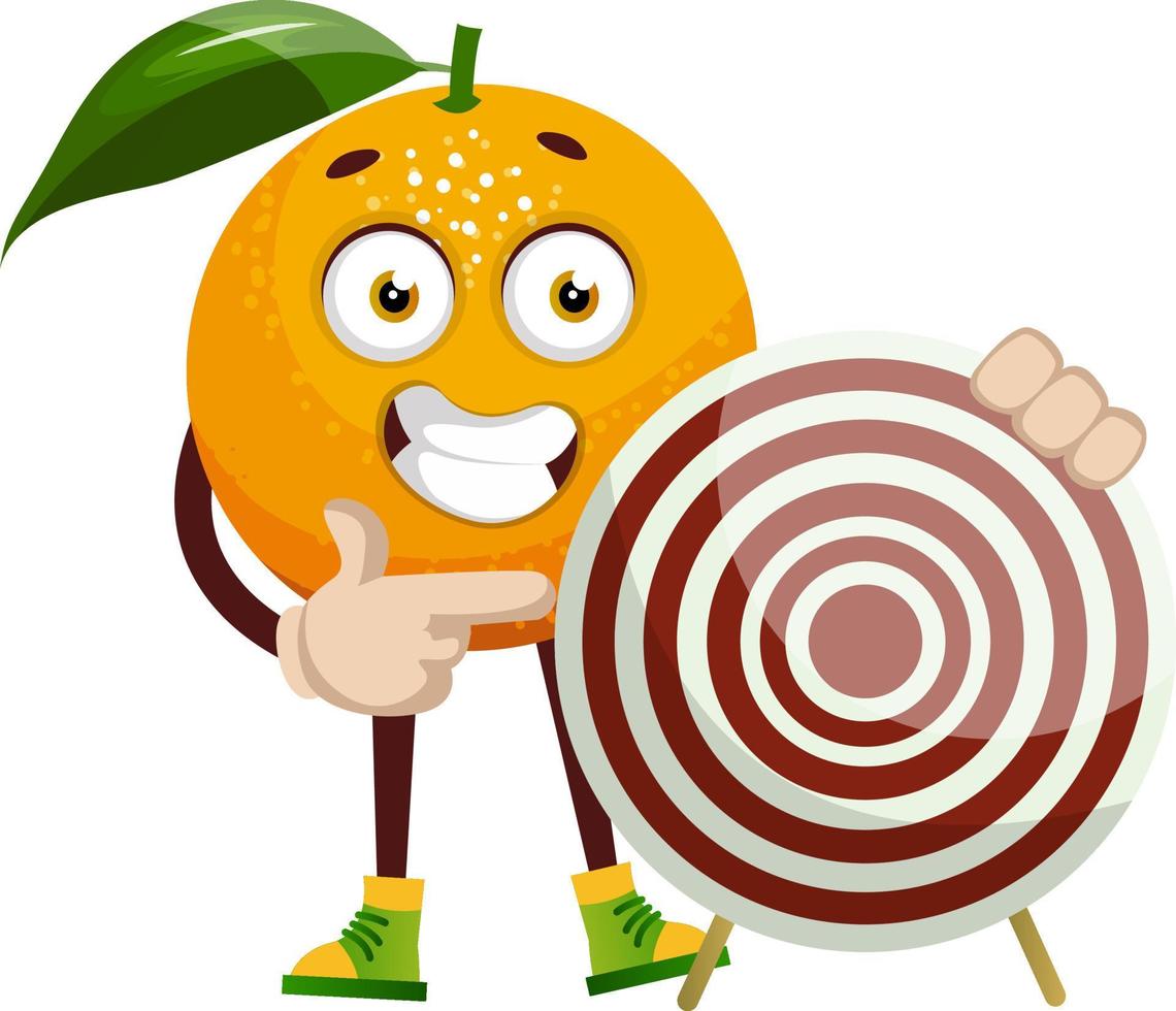 oranje met doelwit, illustratie, vector Aan wit achtergrond.