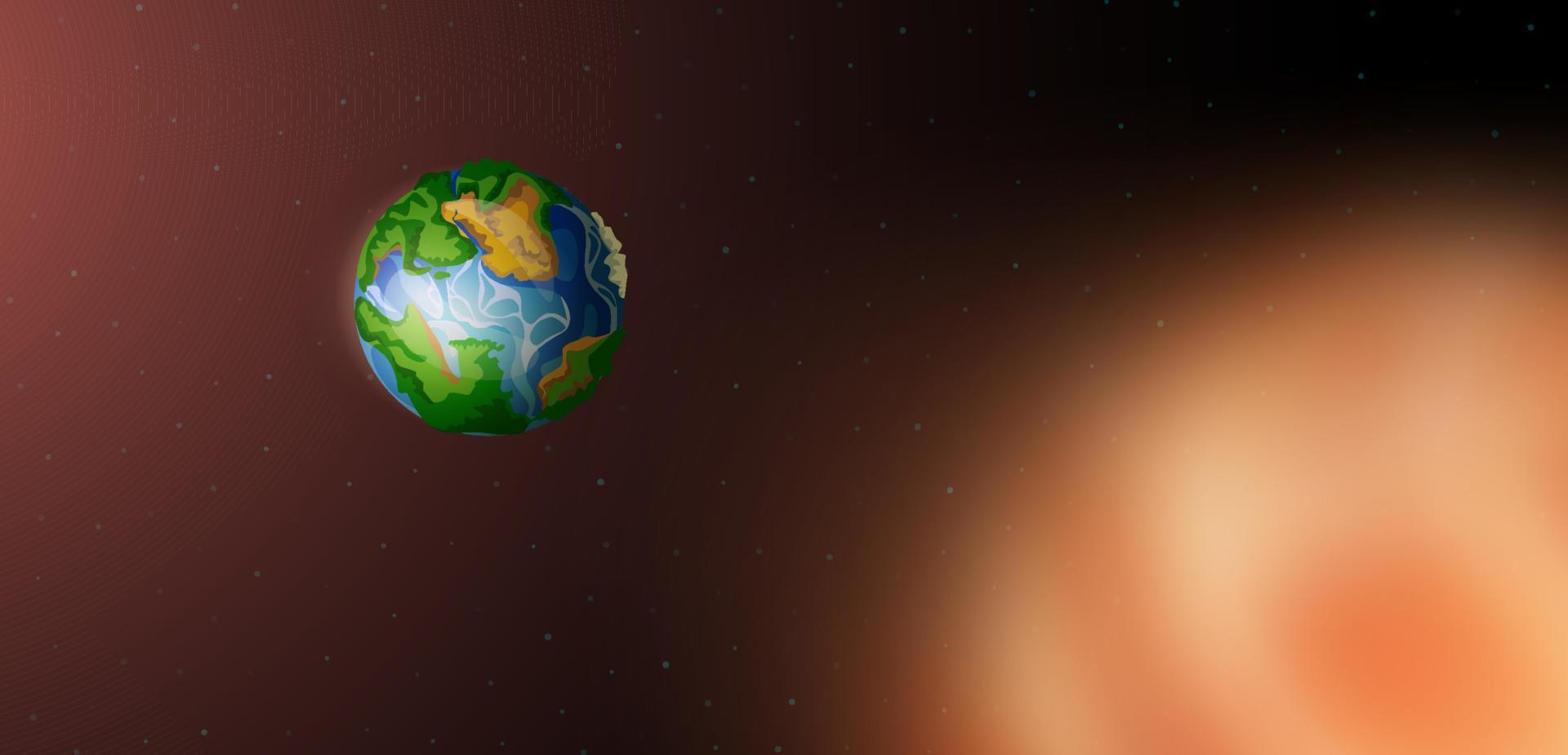 aarde in ruimte met sterren en reusachtig gloeiend zon vector