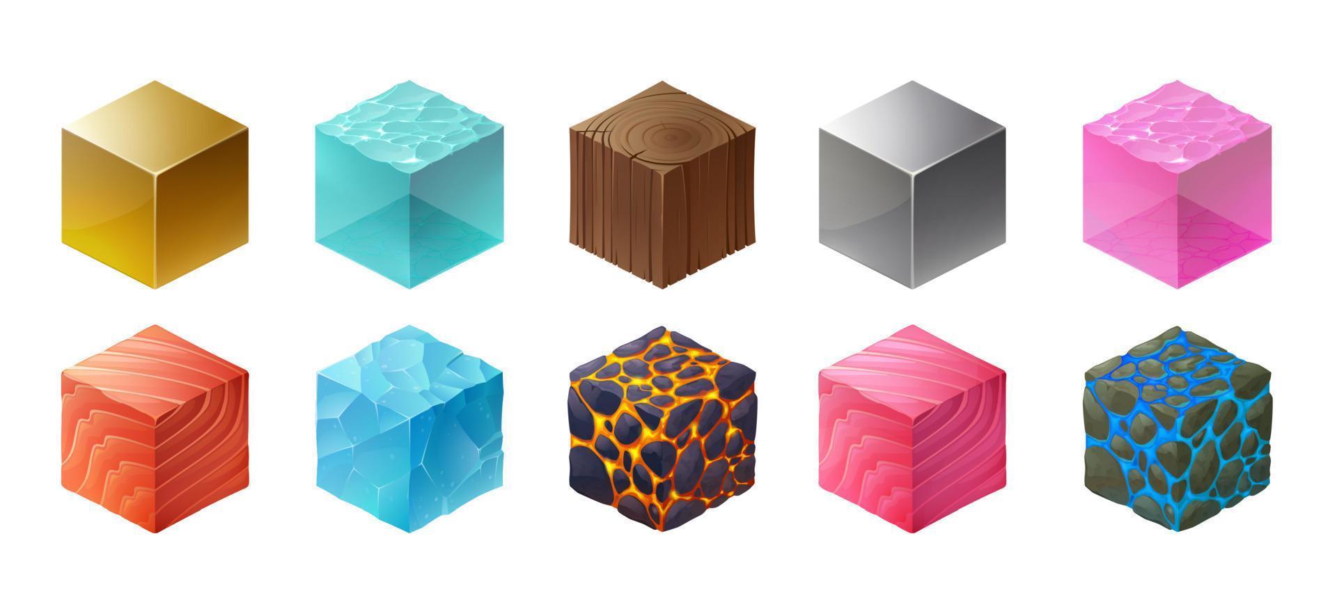 isometrische structuur kubussen van materialen voor spel vector