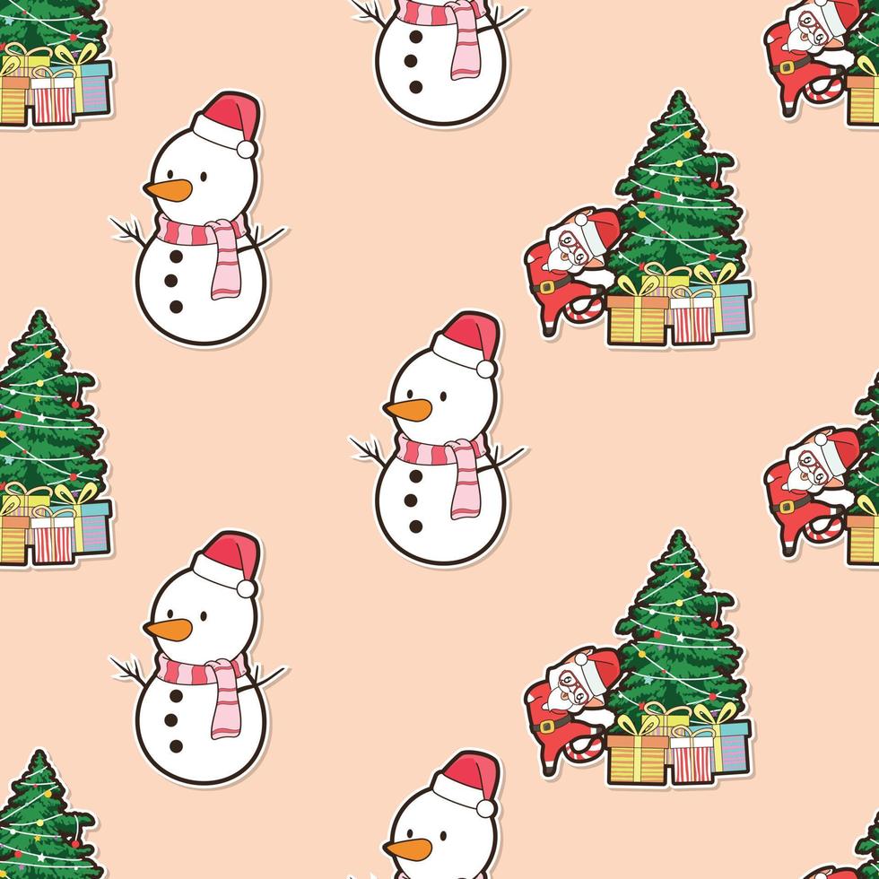 de kerstman kat en sneeuwman met Kerstmis tekenfilm naadloos patroon vector
