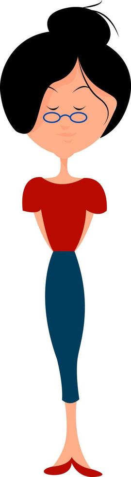 vrouw met rood shirt, illustratie, vector Aan wit achtergrond.