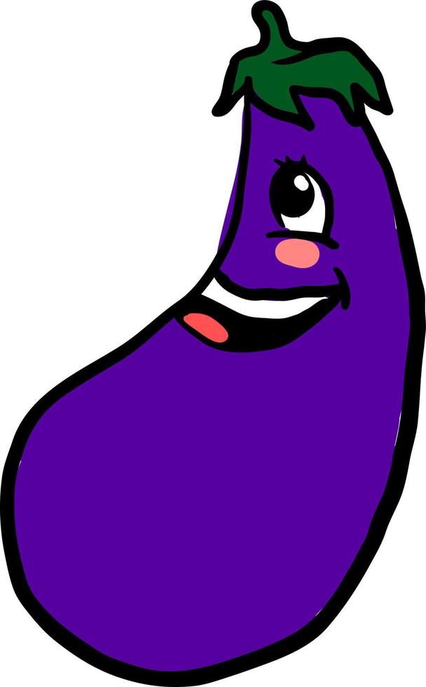 gelukkig aubergine, illustratie, vector Aan wit achtergrond.