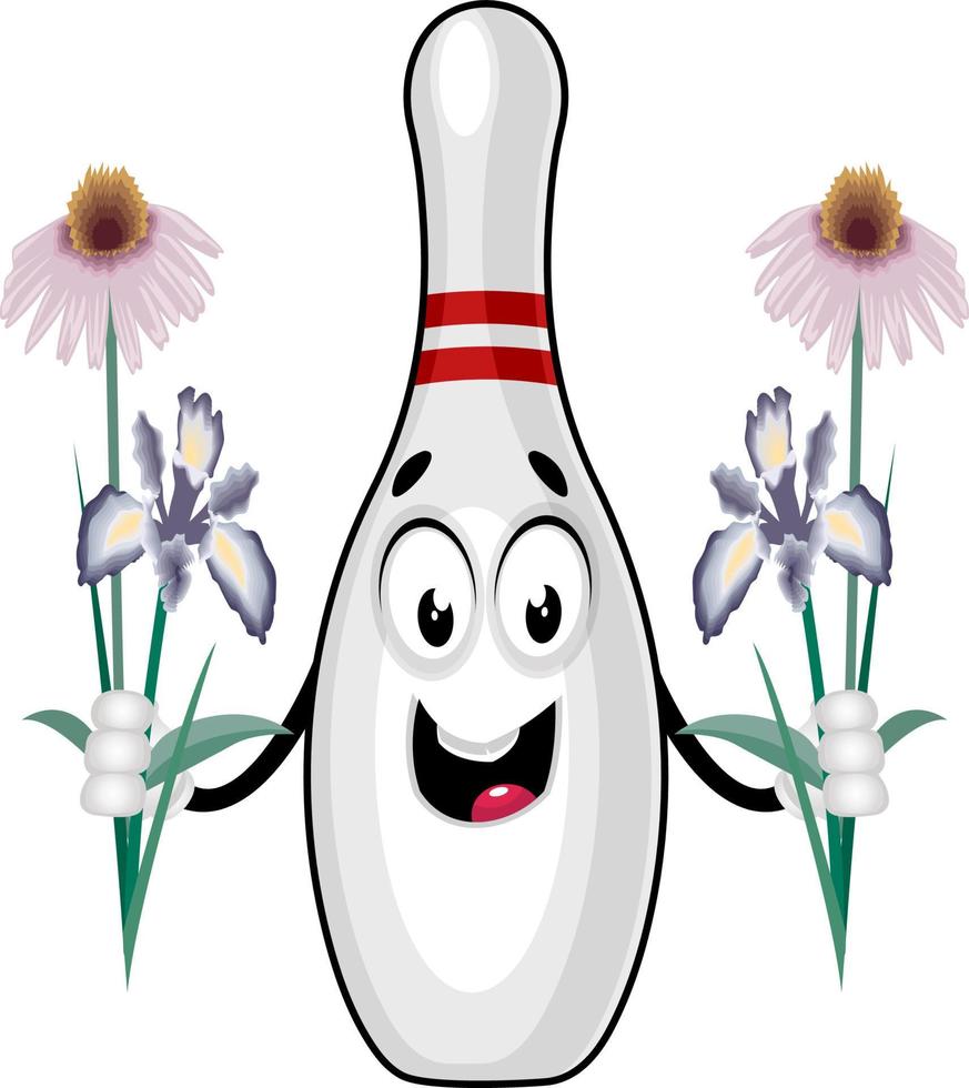 bowling pin met bloemen, illustratie, vector Aan wit achtergrond.