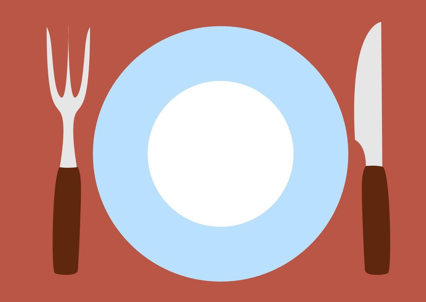 bord met vork en mes, illustratie, vector Aan wit achtergrond.