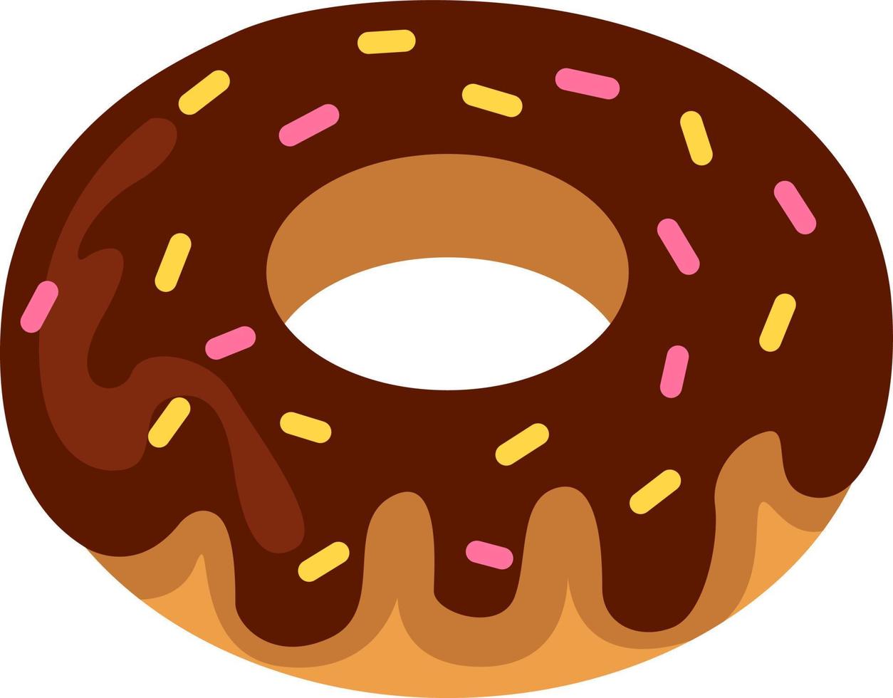 donut gedoopt in chocola met hagelslag, illustratie, vector Aan een wit achtergrondv