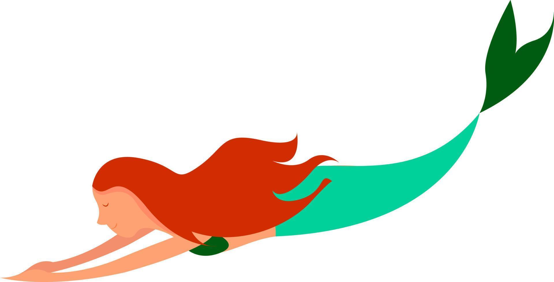 meermin met rood haar, illustratie, vector Aan wit achtergrond.