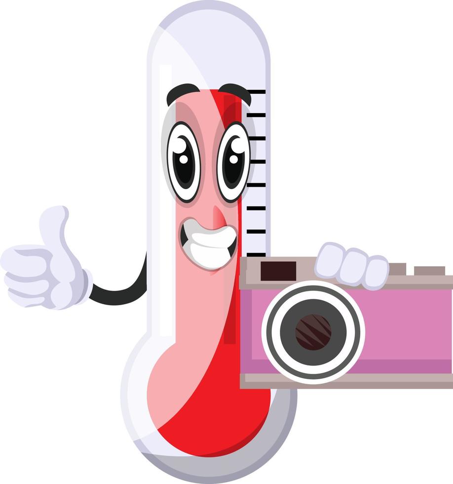 thermometer met camera, illustratie, vector Aan wit achtergrond.