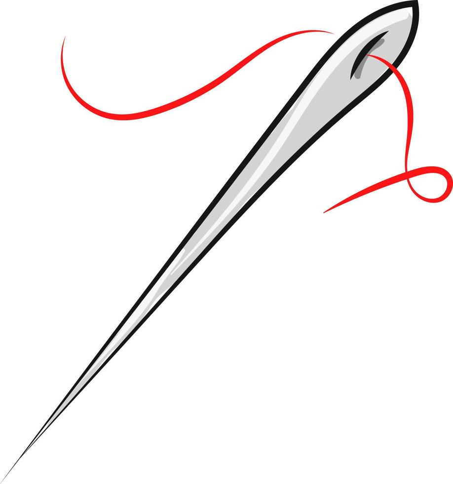 naald- met rood touw, illustratie, vector Aan wit achtergrond
