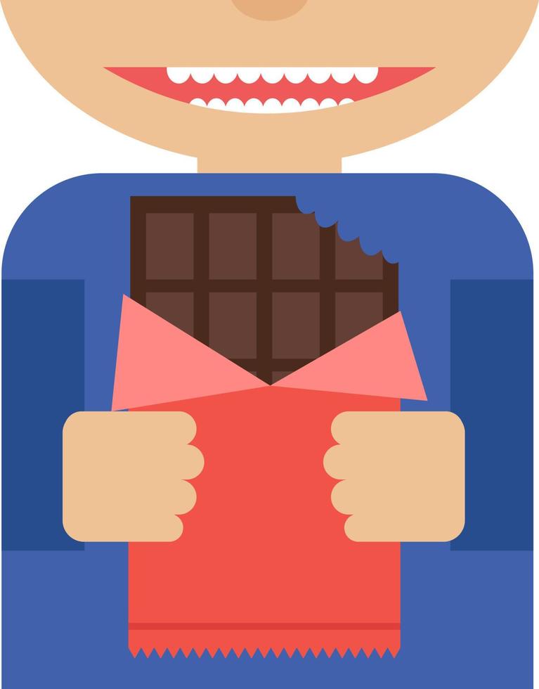 jongen aan het eten chocola, illustratie, vector Aan wit achtergrond.
