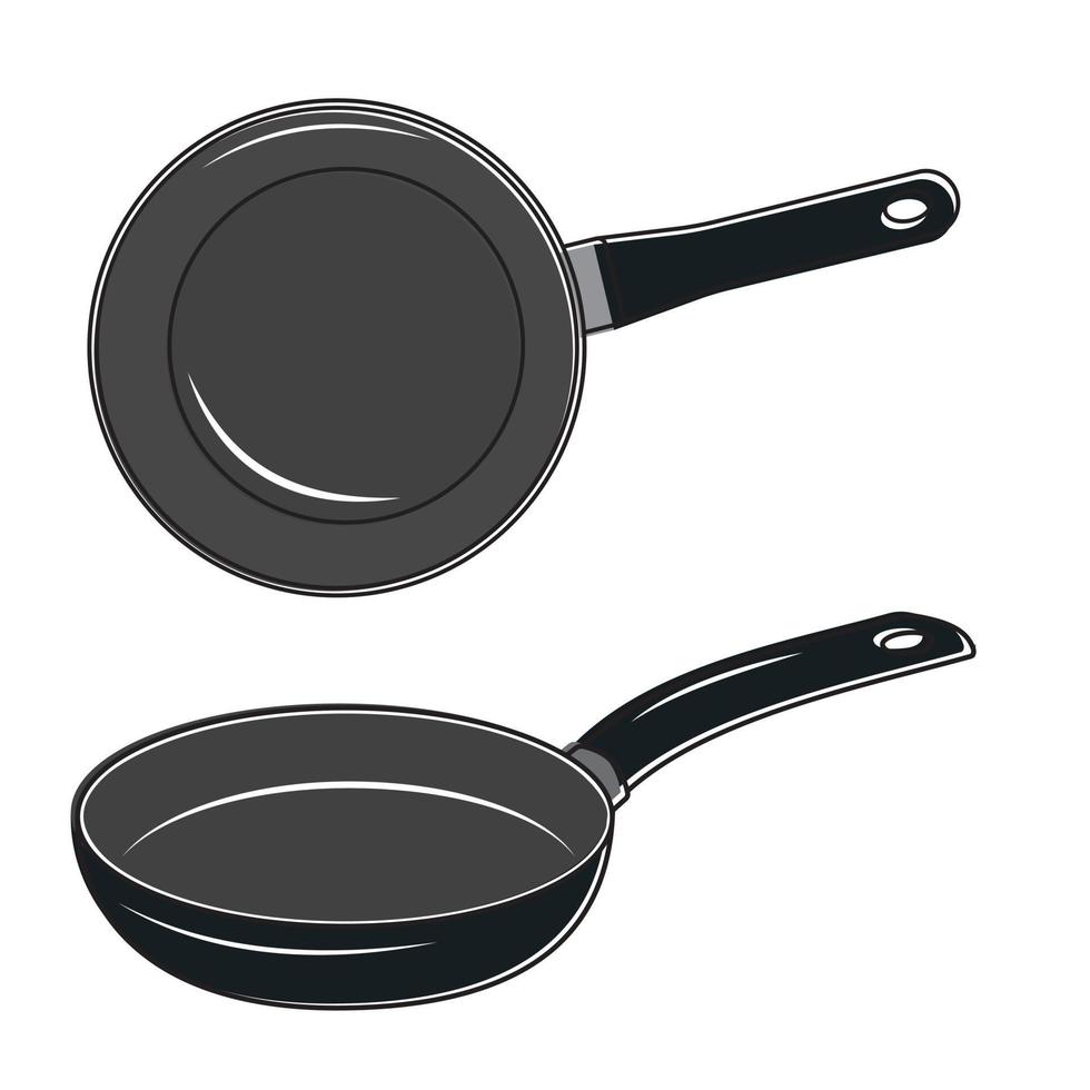 zwart geïsoleerd frituren pan met handvat, kleur vector illustratie