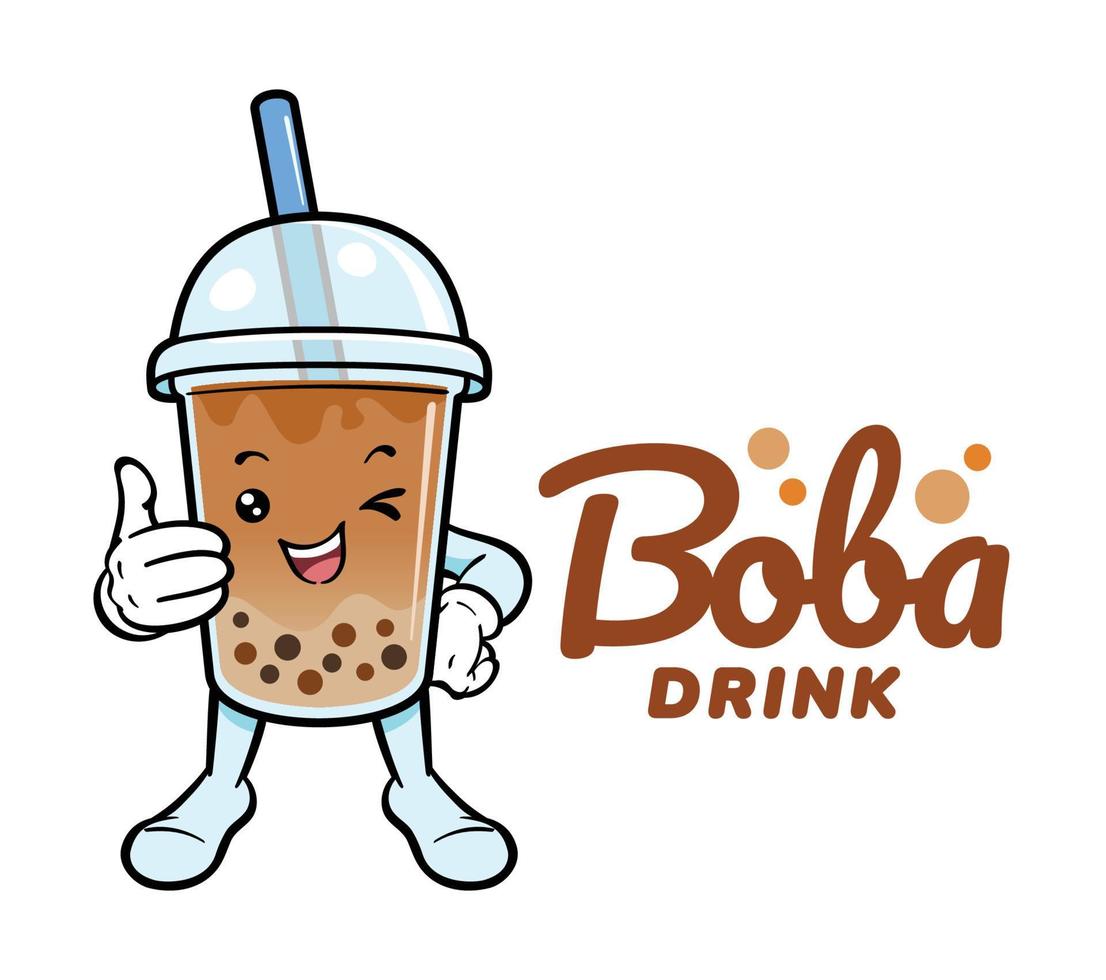 schattig boba drinken tekenfilm karakter vector