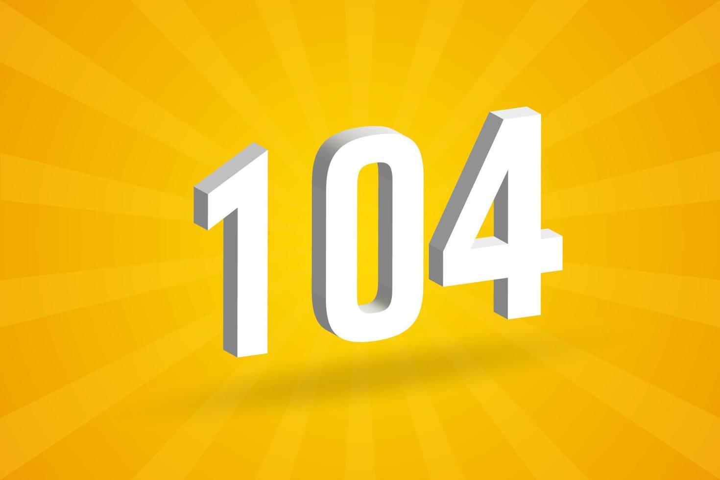 3d 104 aantal doopvont alfabet. wit 3d aantal 104 met geel achtergrond vector