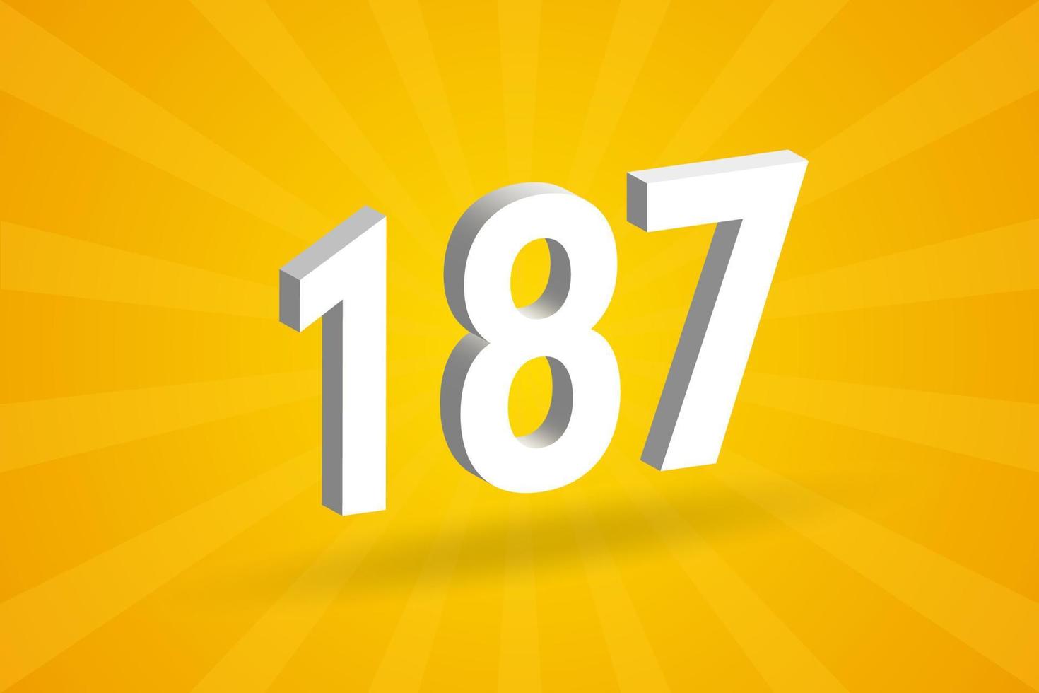 3d 187 aantal doopvont alfabet. wit 3d aantal 187 met geel achtergrond vector