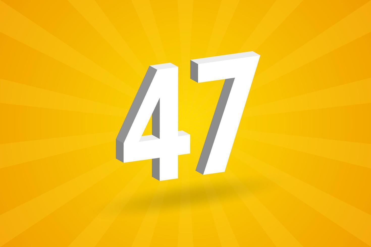 3d 47 aantal doopvont alfabet. wit 3d aantal 47 met geel achtergrond vector