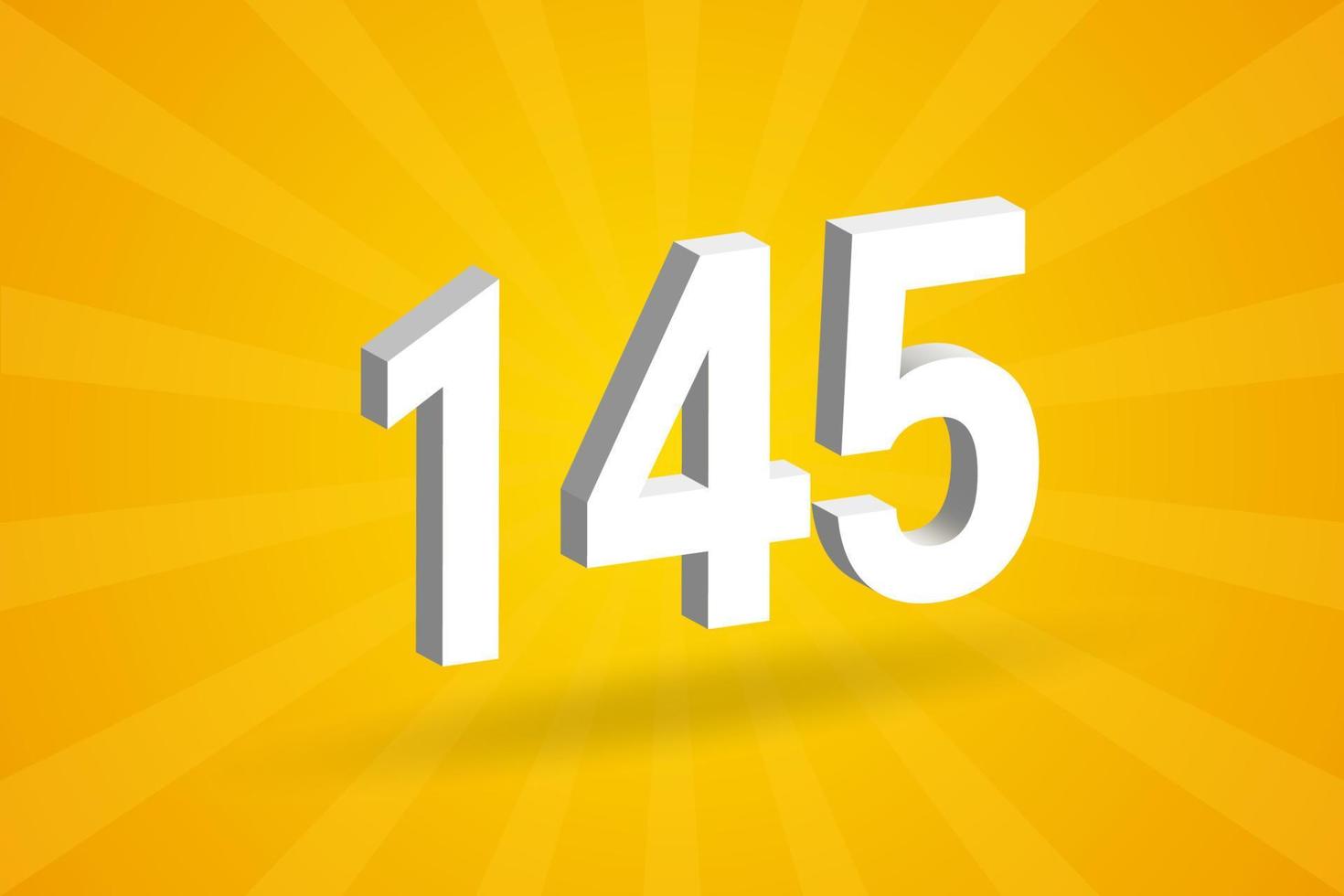 3d 145 aantal doopvont alfabet. wit 3d aantal 145 met geel achtergrond vector
