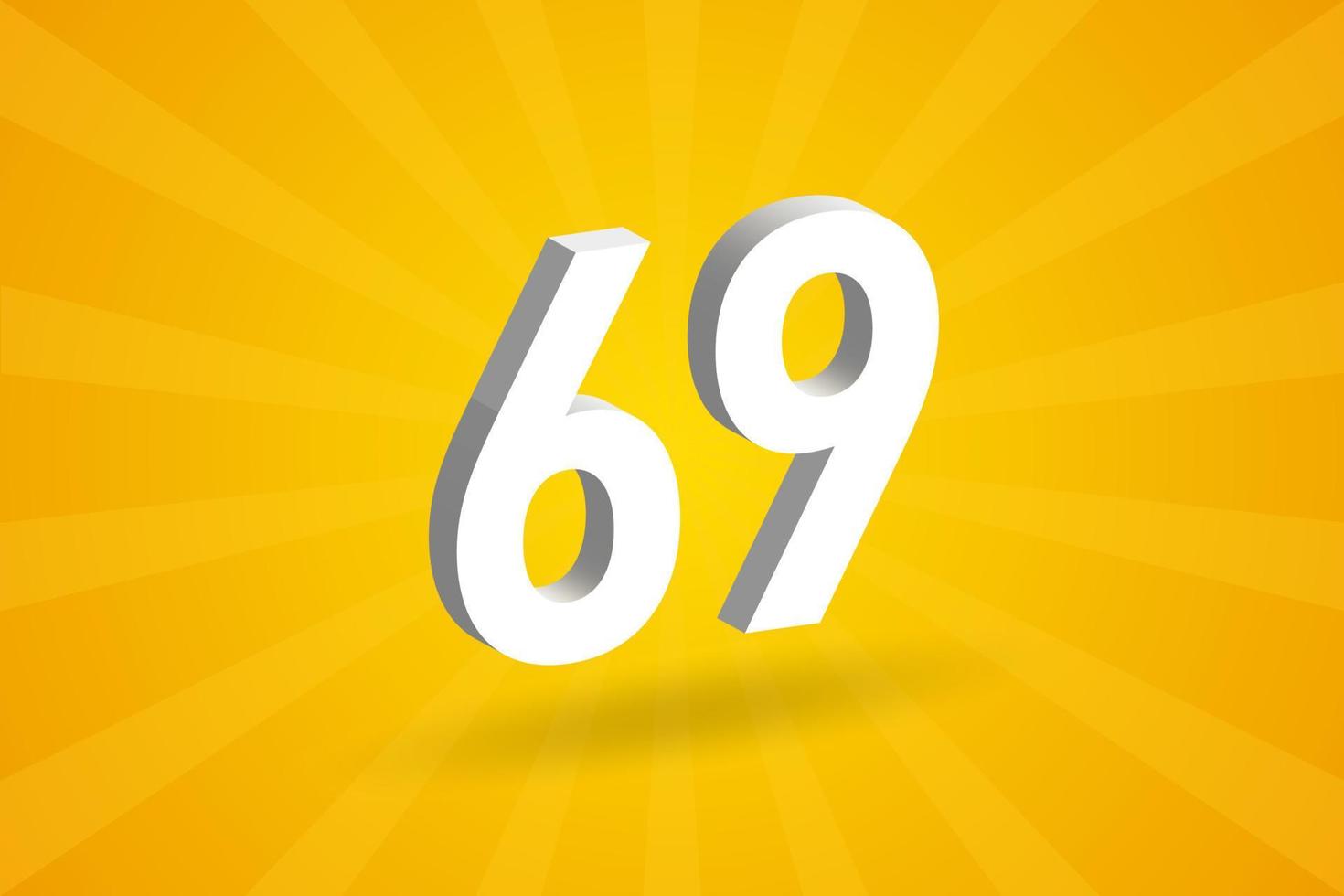 3d 69 aantal doopvont alfabet. wit 3d aantal 69 met geel achtergrond vector