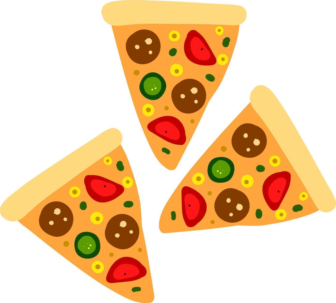 vlak stukken van pizza, illustratie, vector Aan wit achtergrond.