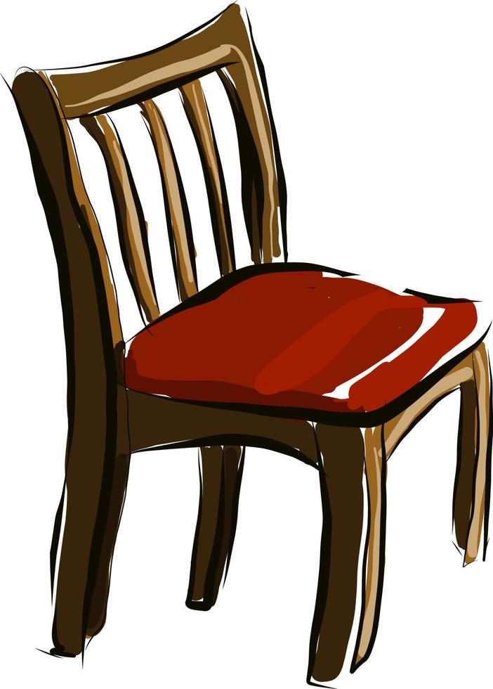 een houten stoel met rood stoel, vector of kleur illustratie.