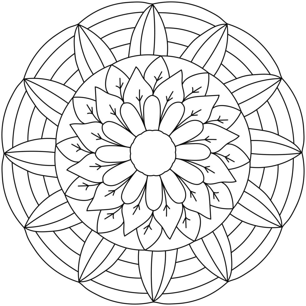 gemakkelijk contour mandala in de vorm van een bloem, kleur bladzijde voor peuters Aan een fabriek thema vector