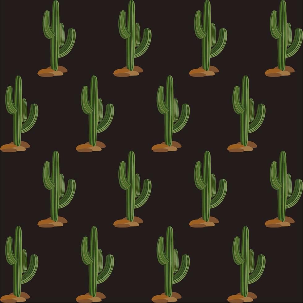 vector naadloos bloemen patroon met cactussen Aan donker achtergrond.