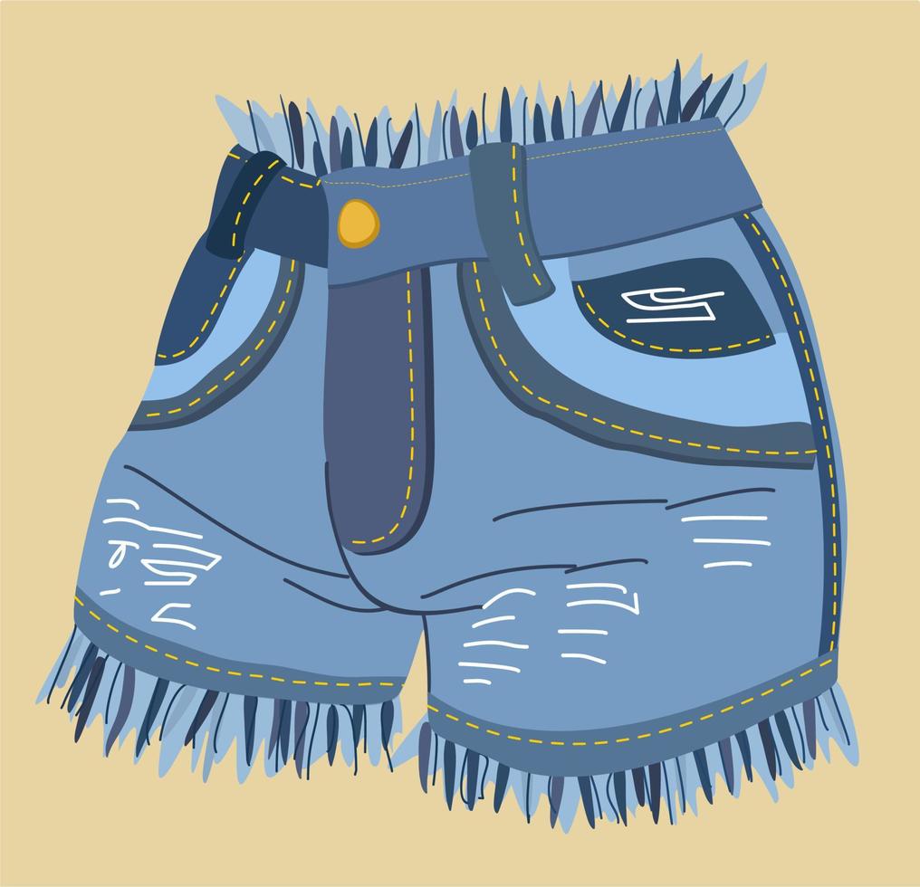 vector illustratie van denim korte broek. blauw jeans. geïsoleerd Aan beige achtergrond. zomer kleding.