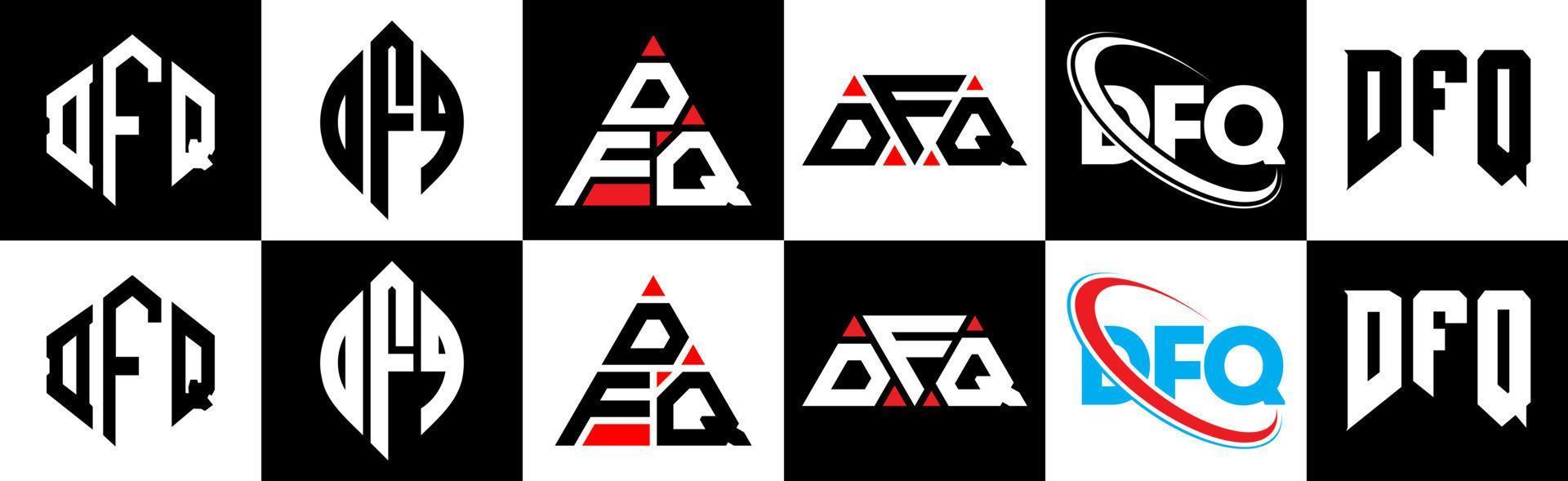 dfq brief logo ontwerp in zes stijl. dfq veelhoek, cirkel, driehoek, zeshoek, vlak en gemakkelijk stijl met zwart en wit kleur variatie brief logo reeks in een tekengebied. dfq minimalistische en klassiek logo vector