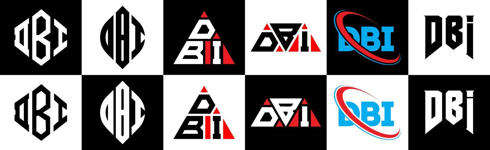 dbi brief logo ontwerp in zes stijl. dbi veelhoek, cirkel, driehoek, zeshoek, vlak en gemakkelijk stijl met zwart en wit kleur variatie brief logo reeks in een tekengebied. dbi minimalistische en klassiek logo vector