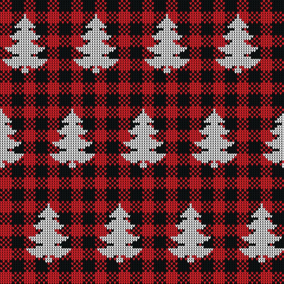 lelijk trui Bij buffel plaid vrolijk Kerstmis en gelukkig nieuw jaar groet kaart kader grens . illustratie gebreid achtergrond naadloos patroon met volk stijl Scandinavisch ornamenten. vector