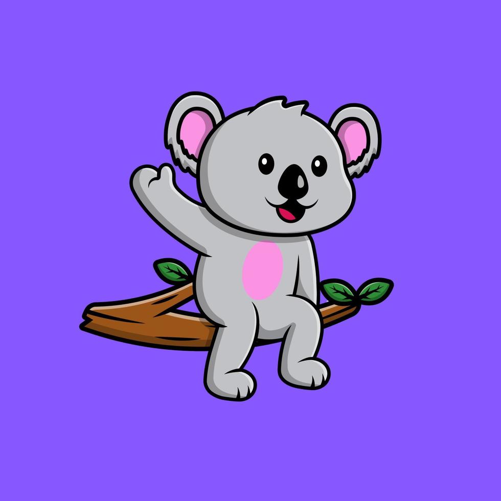 schattig koala zittend Aan boom met golvend hand- tekenfilm vector pictogrammen illustratie. vlak tekenfilm concept. geschikt voor ieder creatief project.