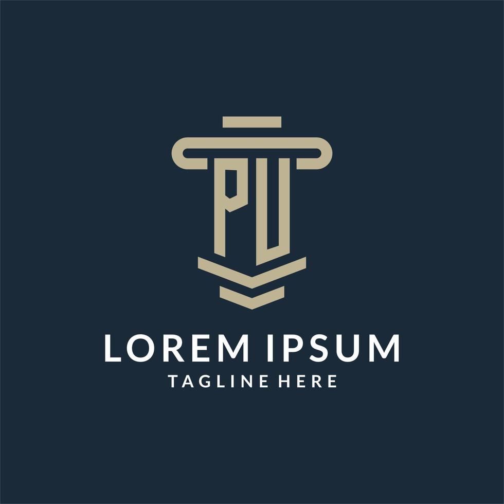 pu eerste logo monogram met gemakkelijk luxe pijler lijn vector ontwerp