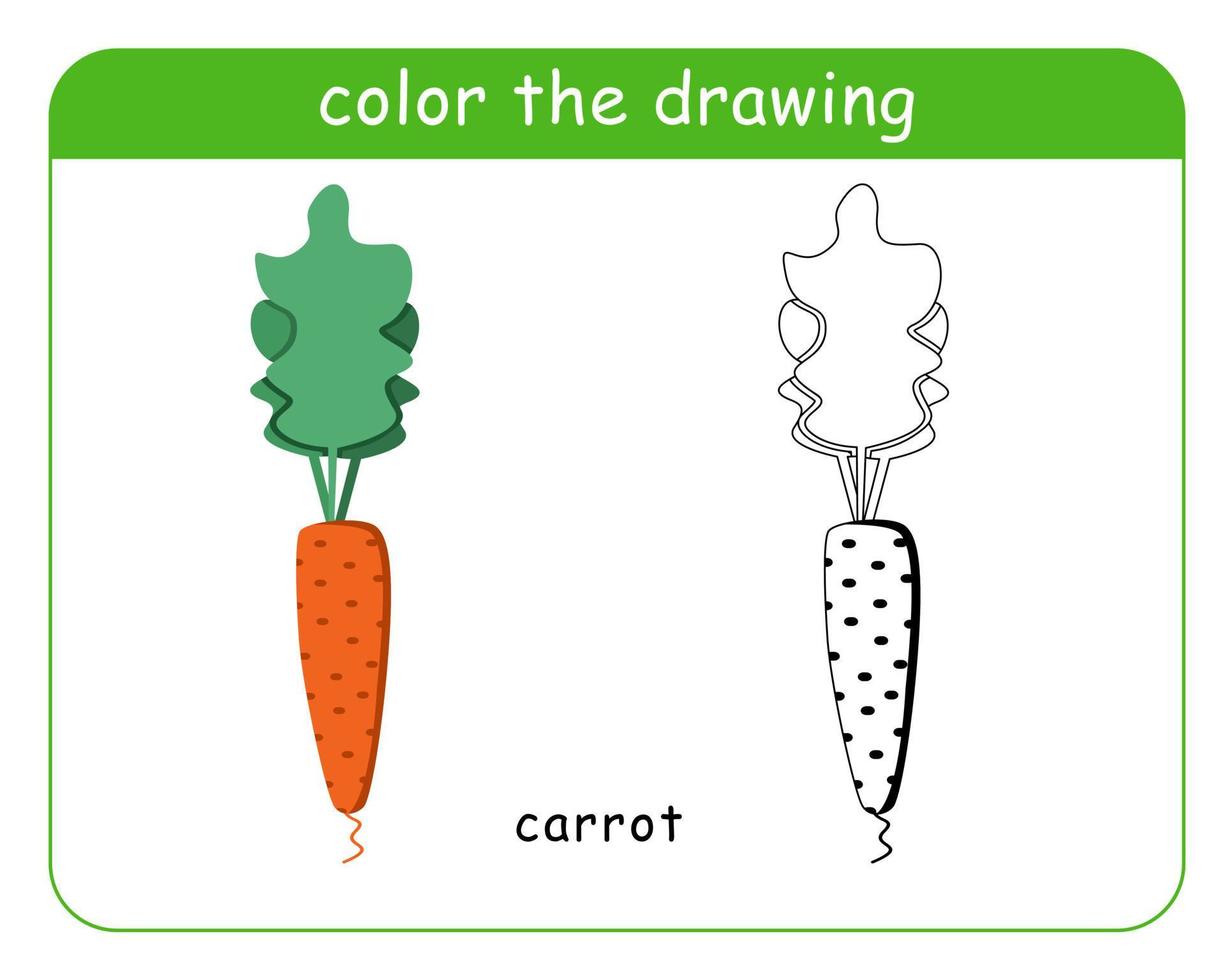 kleur boek voor kinderen. wortels in kleur en zwart en wit. vector