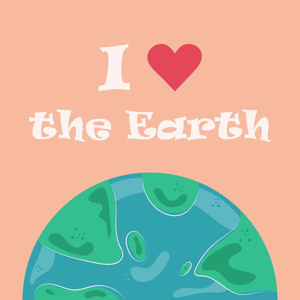 ansichtkaart met planeet ik liefde aarde. vector illustratie