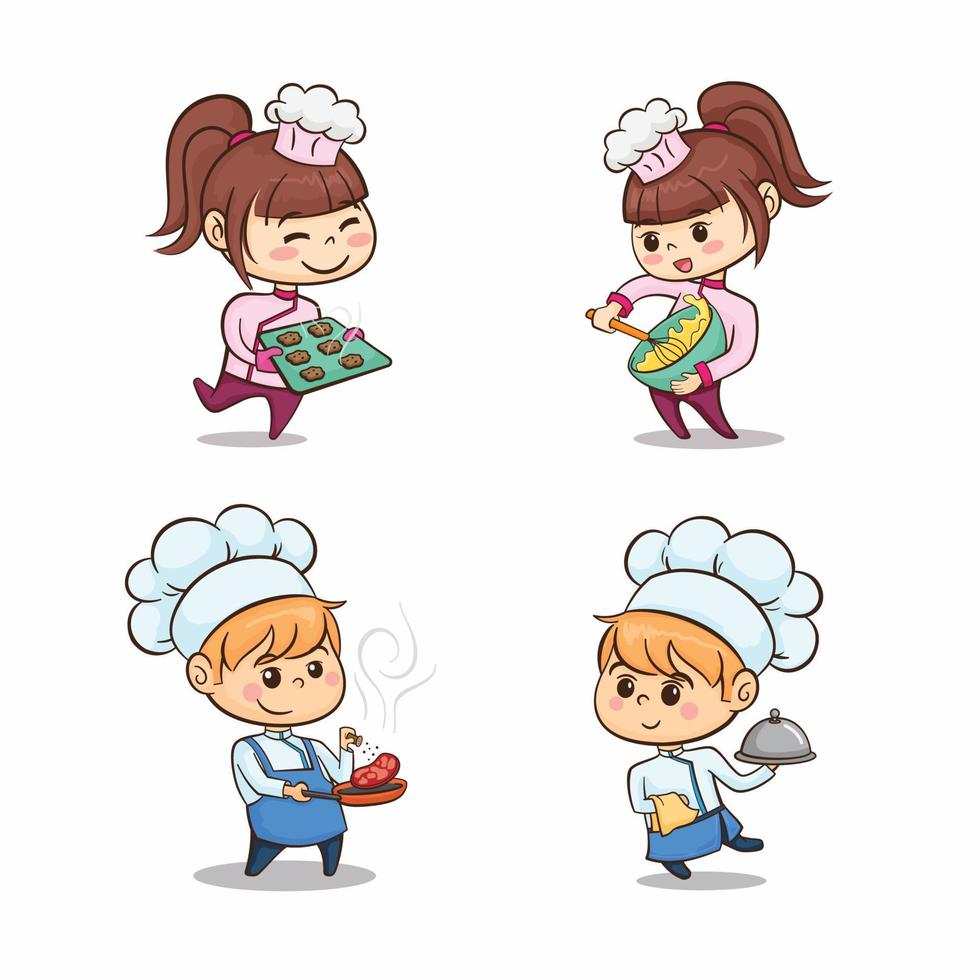 schattig chef tekenfilm hand- getrokken karakter reeks verzameling ontwerp vector