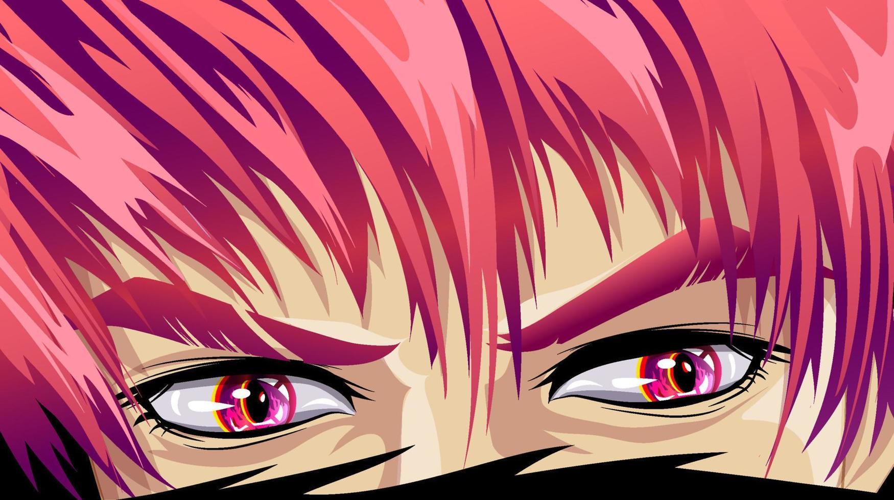 woedend kijken van een Mens. rood ogen krijger in anime stijl. vector