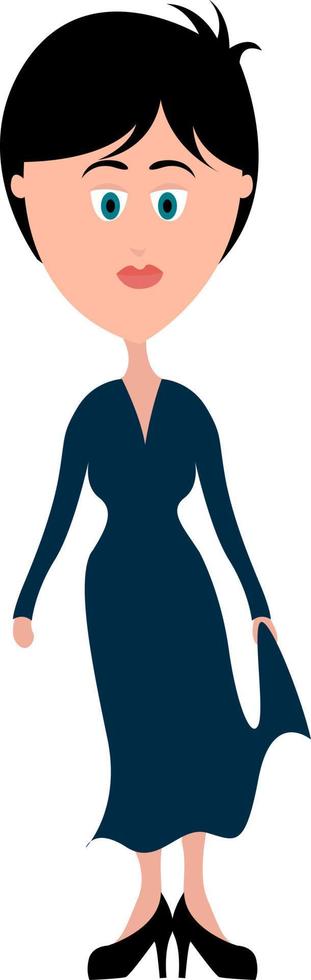 dame in blauw jurk, illustratie, vector Aan wit achtergrond.