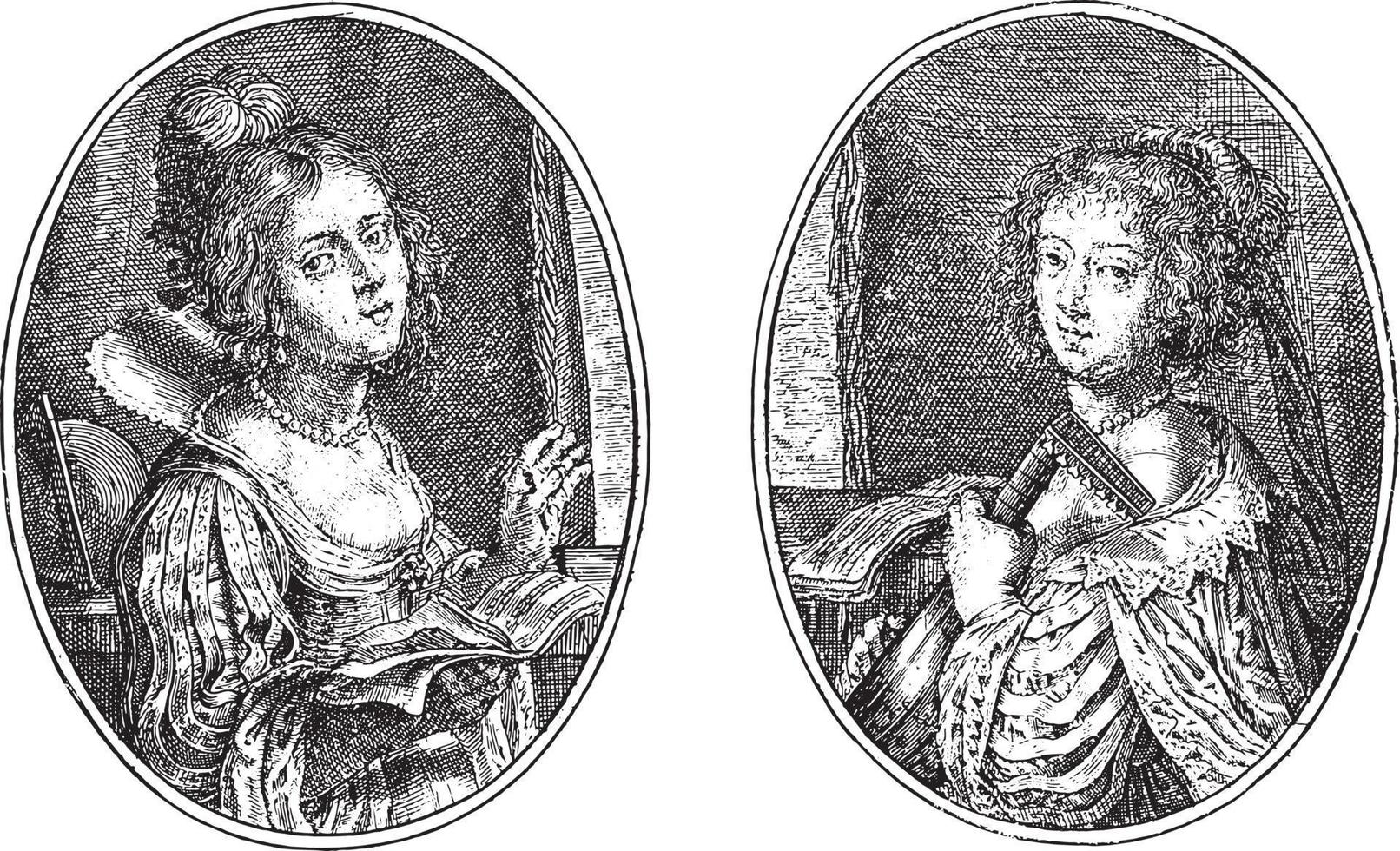 erato en terpsichore, crispijn busje de passe ik, 1640, wijnoogst illustratie. vector