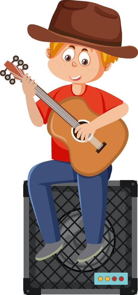 een jongen spelen akoestisch gitaar vector