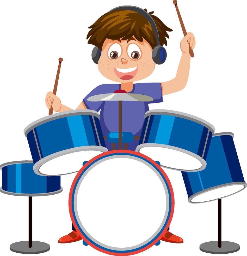 een jongen spelen drums vector