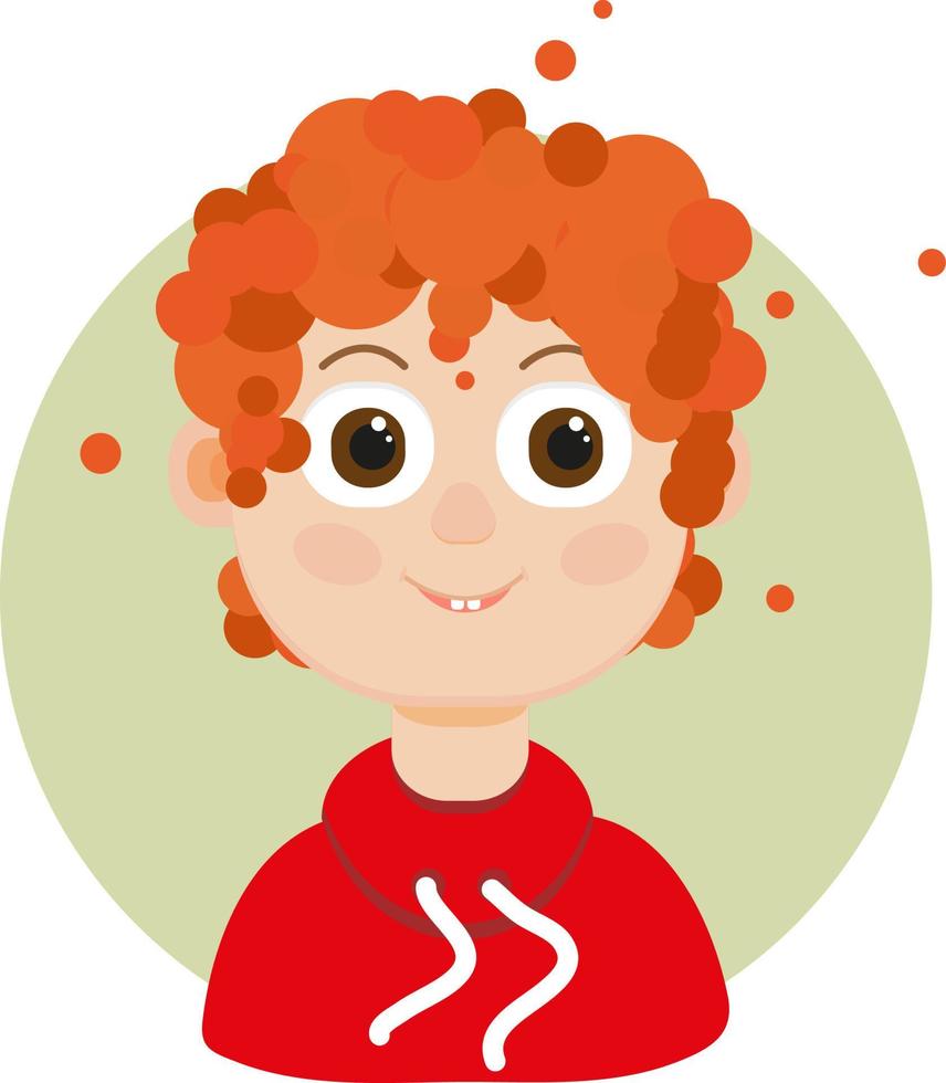 jongen met oranje haar- en rood capuchon, illustratie, vector Aan een wit achtergrond.