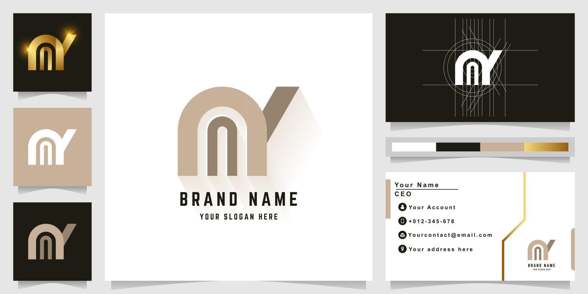 brief ny of nijn monogram logo met bedrijf kaart ontwerp vector