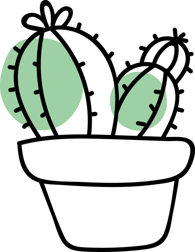 drie cactussen in een klein pot, illustratie, vector Aan wit achtergrond.