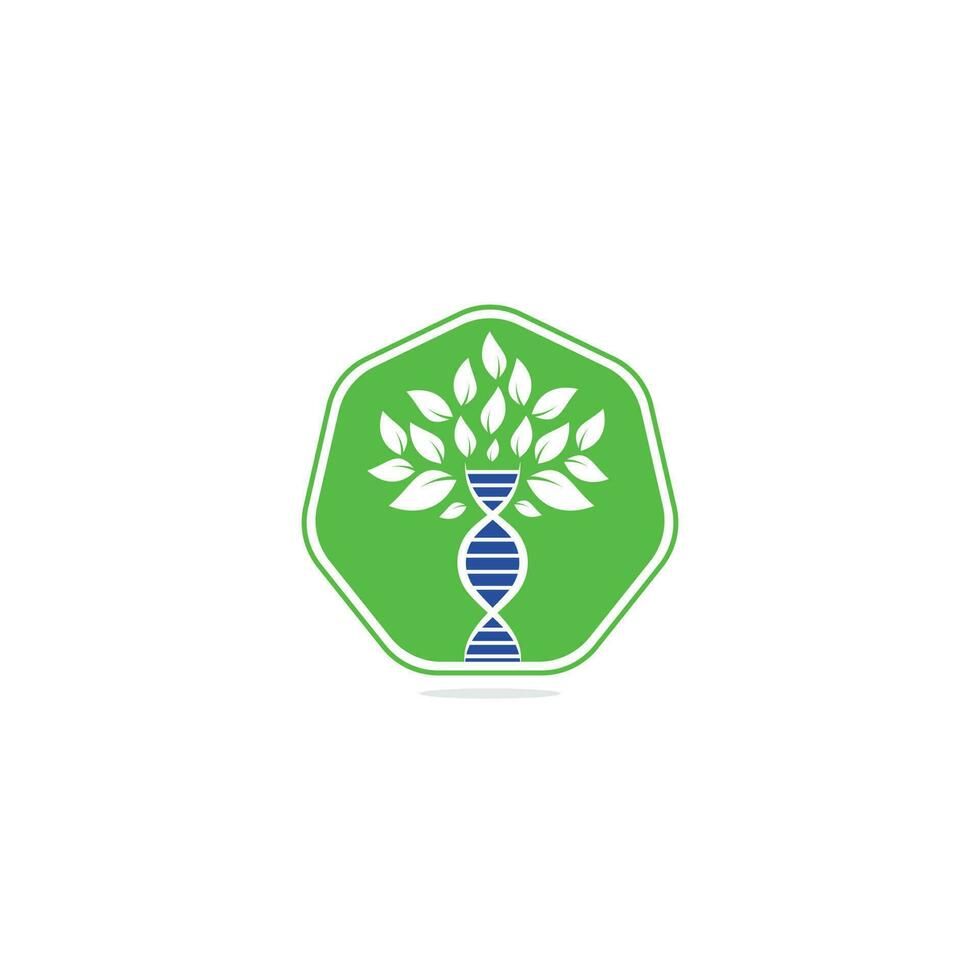 dna boom vector logo ontwerp. dna genetisch icoon. dna met groen bladeren vector logo ontwerp.