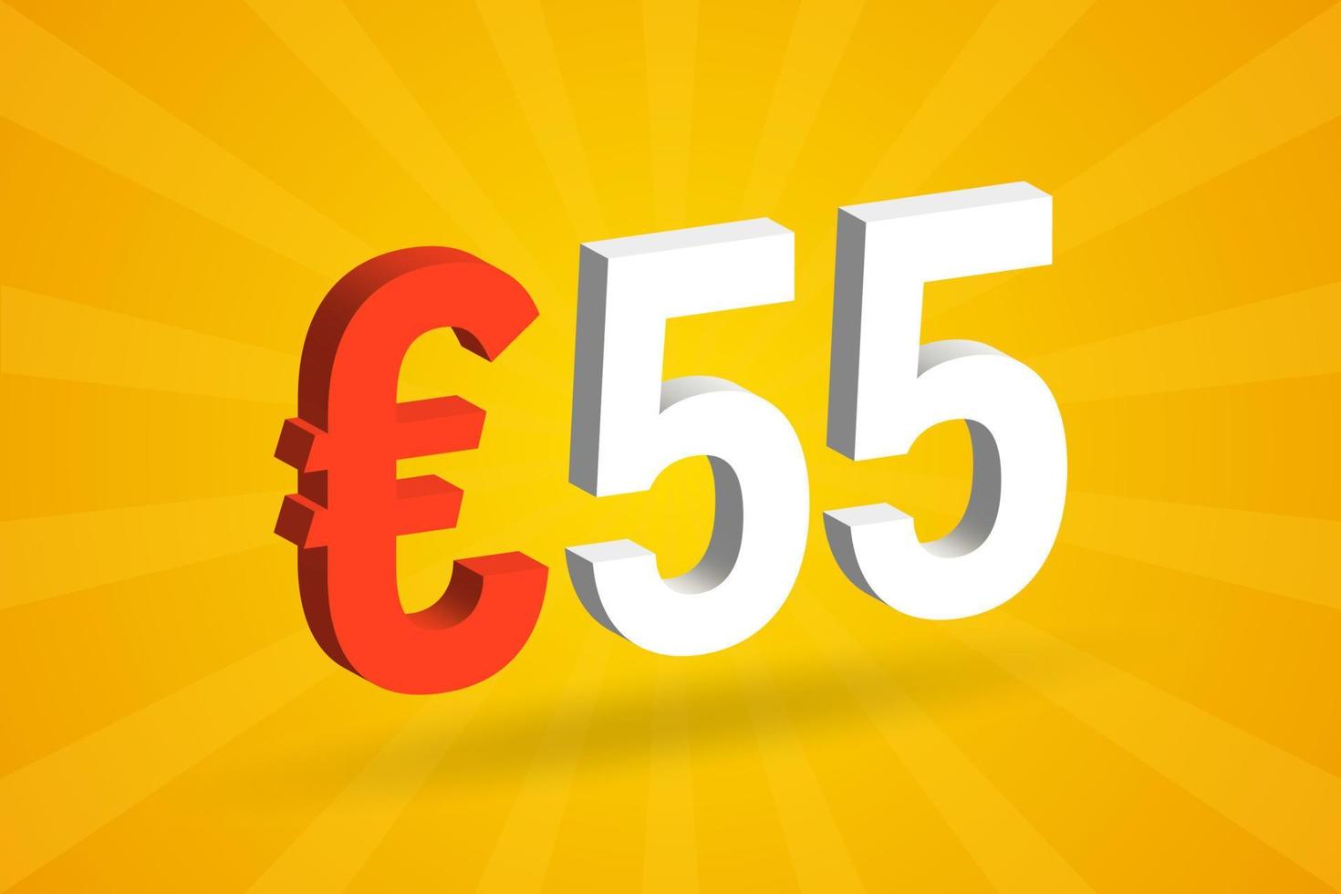 55 euro valuta 3d vector tekst symbool. 3d 55 euro Europese unie geld voorraad vector