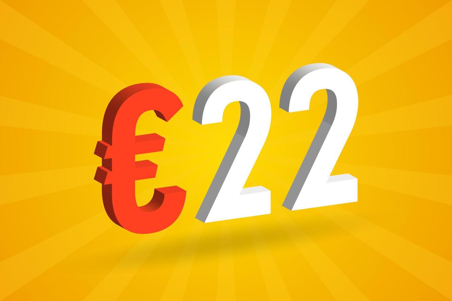 22 euro valuta 3d vector tekst symbool. 3d 22 euro Europese unie geld voorraad vector