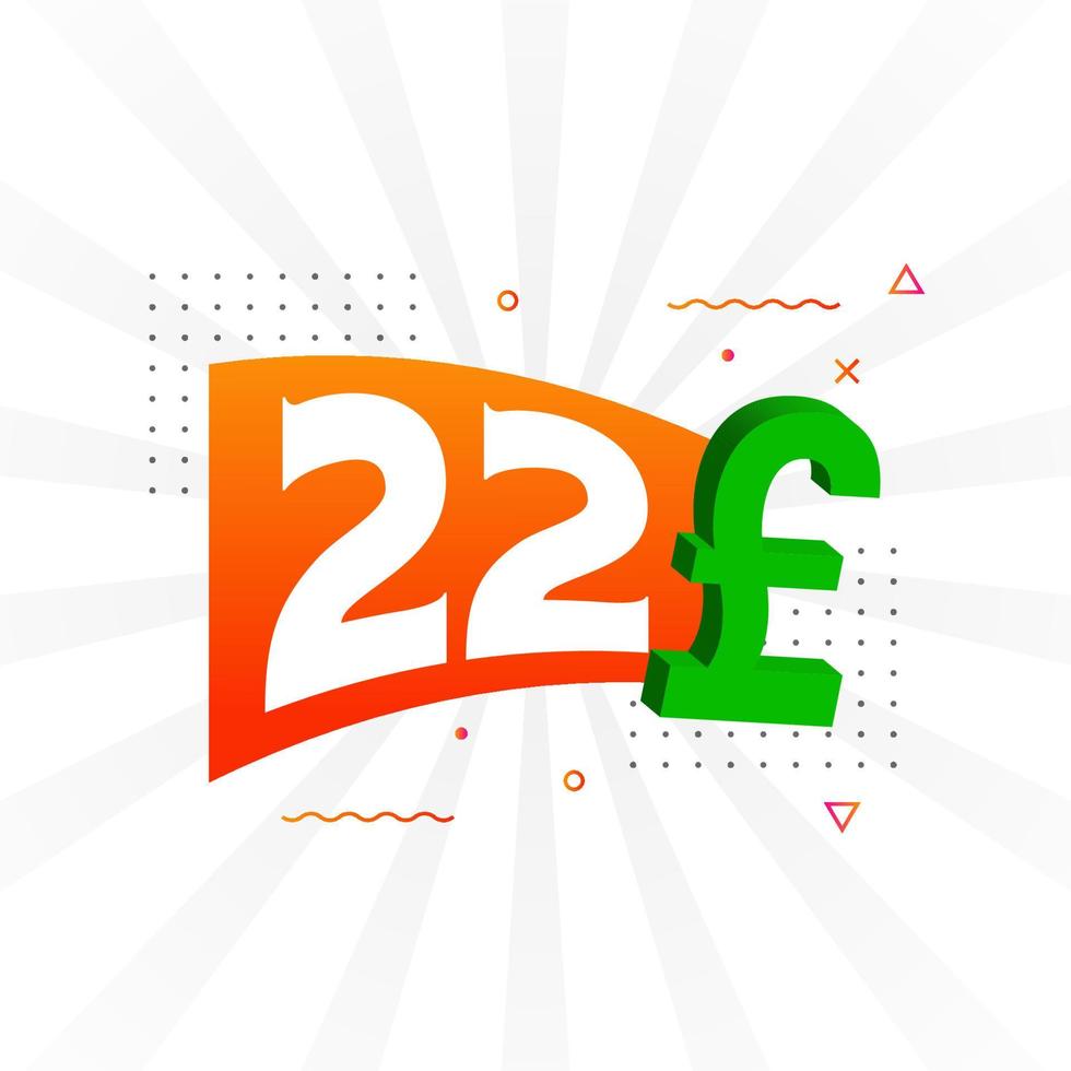 22 pond valuta vector tekst symbool. 22 Brits pond geld voorraad vector