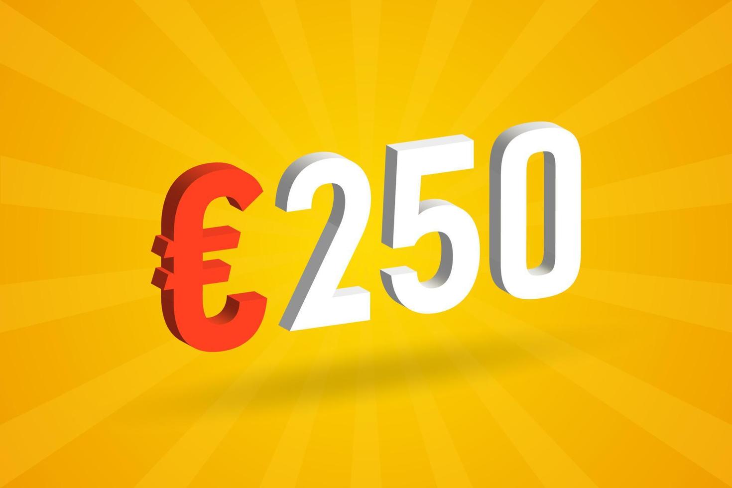 250 euro valuta 3d vector tekst symbool. 3d 250 euro Europese unie geld voorraad vector