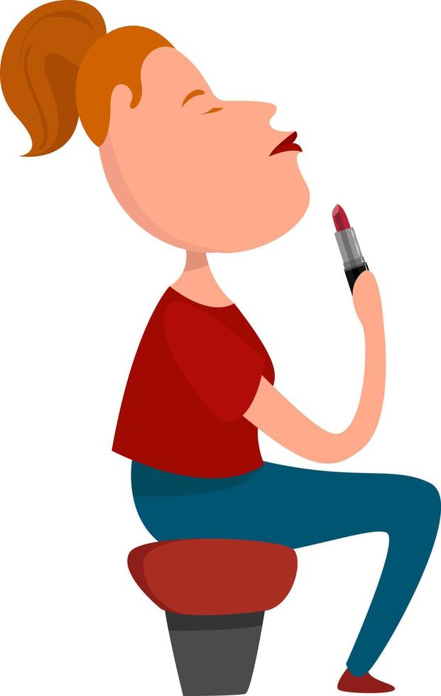 meisje met lippenstift, illustratie, vector Aan wit achtergrond