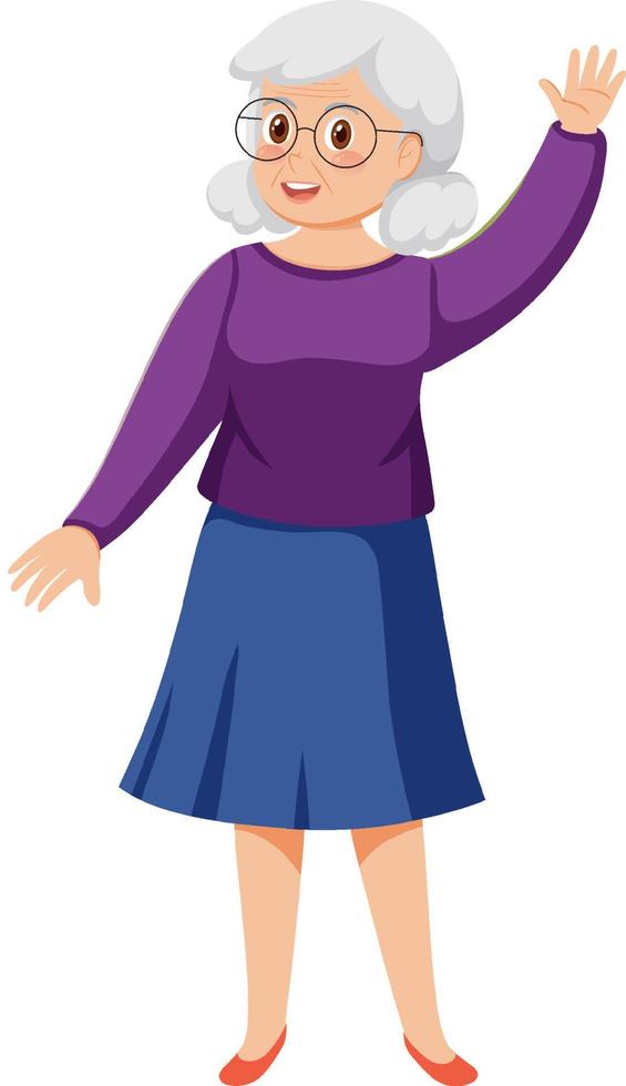 senior vrouw golvend hand- vector