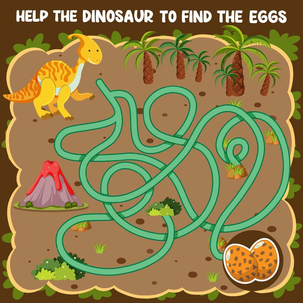 doolhof spel sjabloon in dinosaurus thema voor kinderen vector